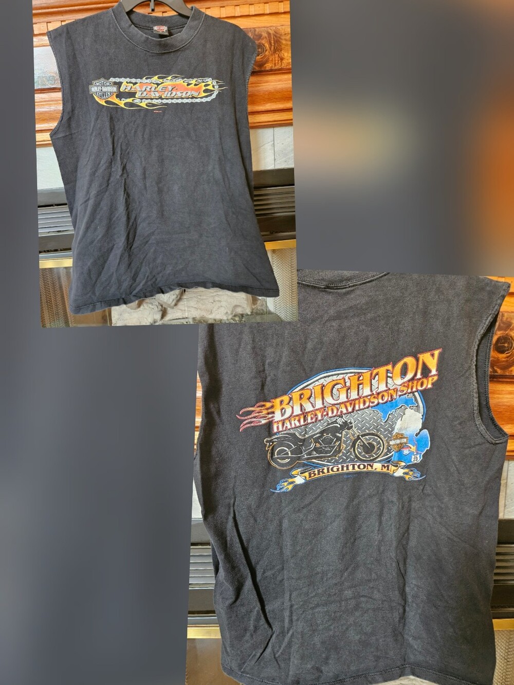 Vintage 2002. Harley-Davidson Black Sleeveless Tee. Size Large. Brighton, Mi